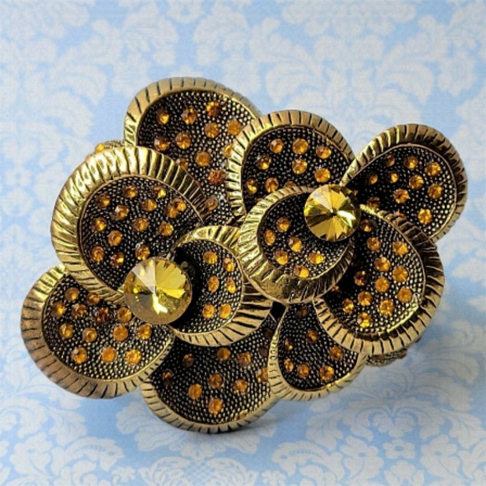 Chunky Rhinestone Vintage Double Flower Bracelet